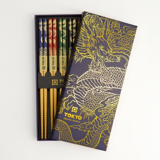 [22349] Chopstick Giftset/5 Dragon BK/GD A26-T109 22349 1/100