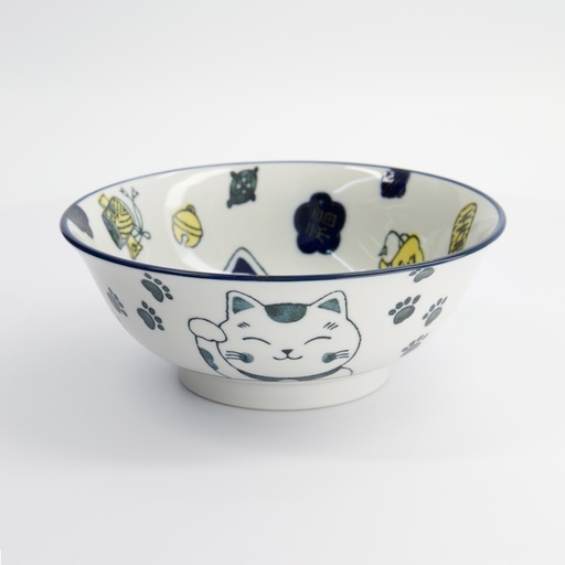 [33010] Kawaii Lucky Cat Neko Ramen Bowl Blue 20.8x8cm 1000ml 4/32