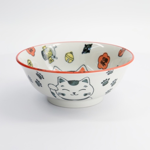 [33011] Kawaii Lucky Cat Neko Ramen Bowl Red 20.8x8cm 1000ml Red 4/32