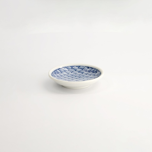 [22095] Sauce Dish 9x2cm Seigaiha Blue TA-56 12/192