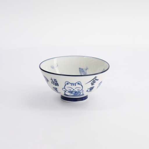 [33210] Kawaii Rice Bowl 11.3x5.8cm 300ml Bowl Lucky Cat BL/WH 33210 5/80