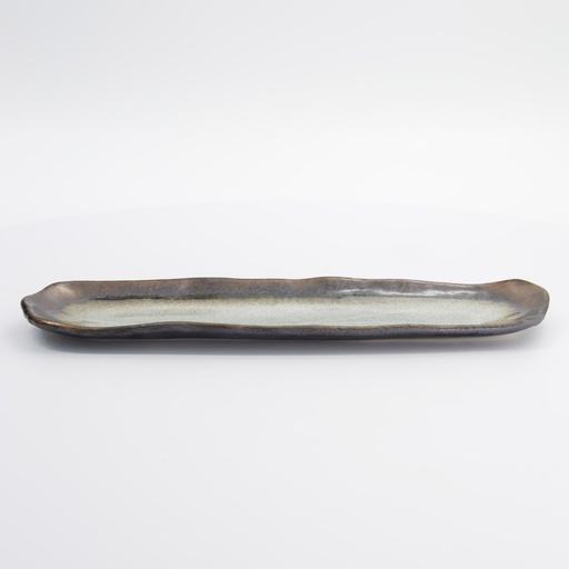 [33379] Yamasaku Rectangular Plate 34x10x2cm White/Brown 33379