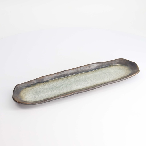 [33379] Yamasaku White/Brown Rectangular Plate 34x10x2cm 33379 6/48