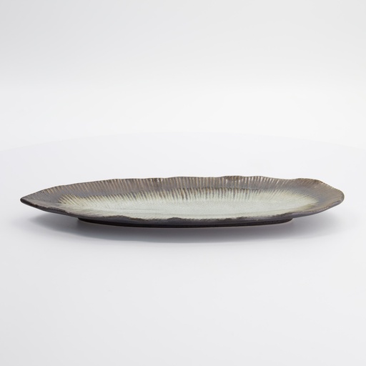 [33425] Yamasaku Oblong Plate 33x13.5x2.5cm White/Brown 33425 6/36 
