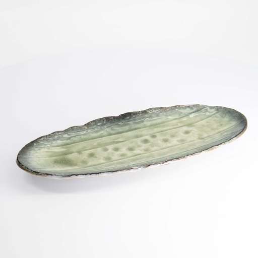 [33437] Yamasaku Green Oval Plate 33x13.5x2cm 33437 6/36