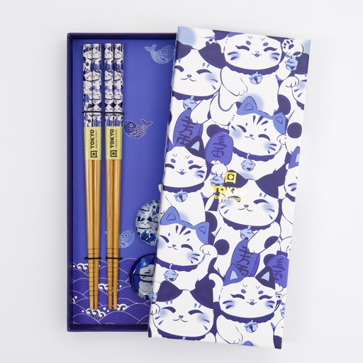 [33519] Chopstick Giftset Chopstick and Rest/4 Blue Lucky Cat 33519 1/100
