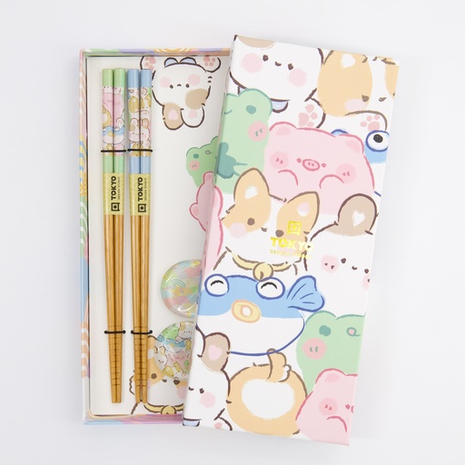 [33520] Chopstick Giftset Chopstick and Rest/4 Kawaii Animals 33520 1/100