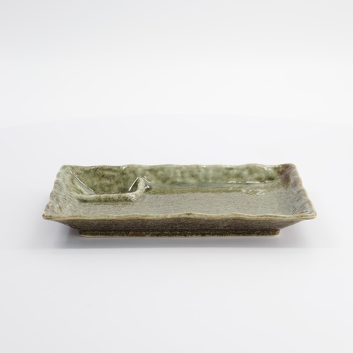 [33545] Mino Craft Rectangular Divided Plate 21.2x13x2.8cm Yamasan Green 33545 6/48