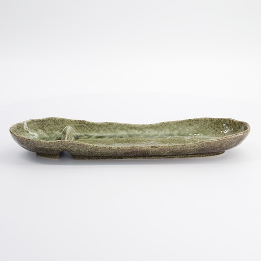 [33546] Mino Craft Oval Divided Plate 33.5x11.5x4cm Yamasan Green 33546 6/36