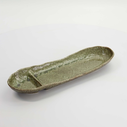 [33546] Mino Craft Oval Divided Plate 33.5x11.5x4cm Yamasan Green 33546 6/36