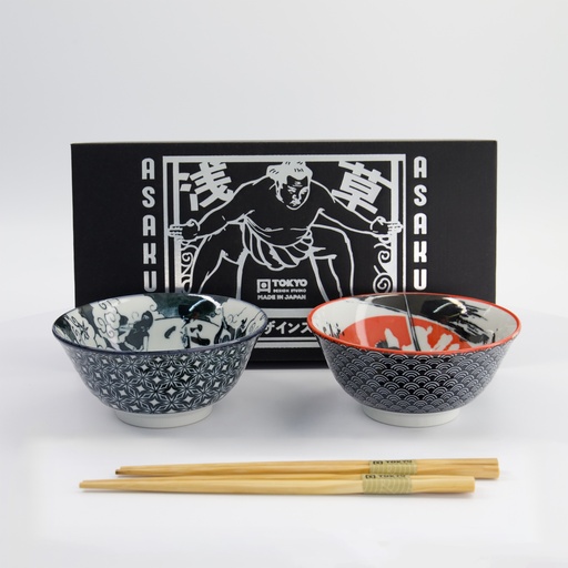 [33604] Asakusa Tayo Bowl Giftset 2pcs w/chopsticks 14.8x7cm 550ml A 33604 1/20