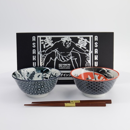 [33604] Asakusa Tayo Bowl Giftset 2pcs w/chopsticks 14.8x7cm 550ml A 33604 1/20