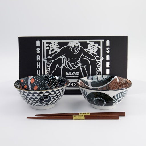 [33606] Asakusa Tayo Bowl Giftset 2pcs w/chopsticks 14.8x7cm 550ml C 33606 1/20