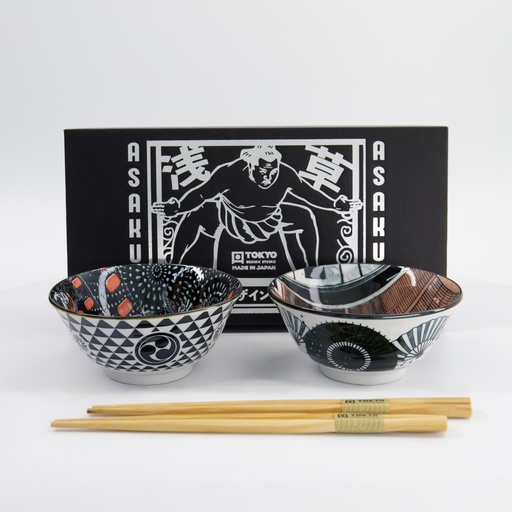 [33606] Asakusa Tayo Bowl Giftset 2pcs w/chopsticks 14.8x7cm 550ml C 33606 1/20