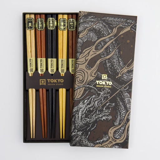 [33632] Chopstick Giftset/5 Gold/Silver Dragon 1/100