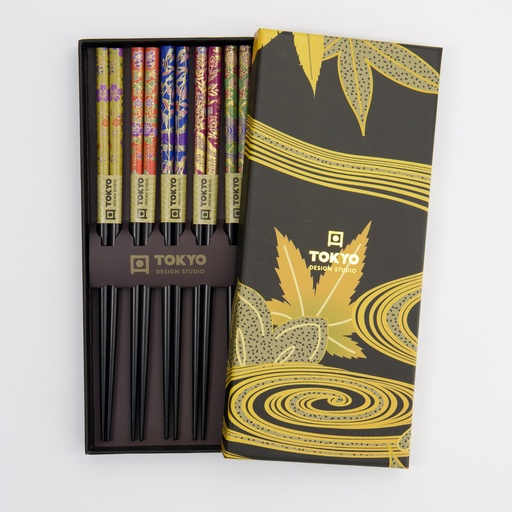 [33640] Chopstick Giftset/5 Golden Leaf 1/100