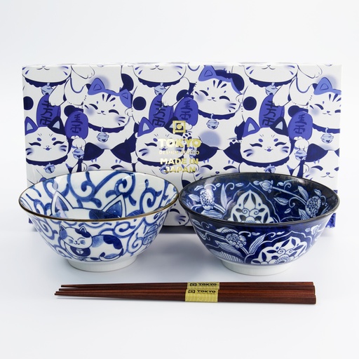 [33693] Kawaii Cat Tayo Bowl Giftset 2pcs w/chopsticks 14.9x6.7cm 500ml B 33693 1/16