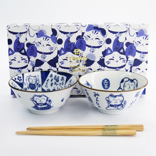 [33694] Kawaii Cat Tayo Bowl Giftset 2pcs w/chopsticks 14.9x6.7cm 500ml C 33694 1/16