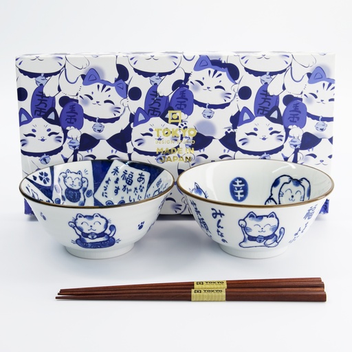 [33694] Kawaii Cat Tayo Bowl Giftset 2pcs w/chopsticks 14.9x6.7cm 500ml C 33694 1/16