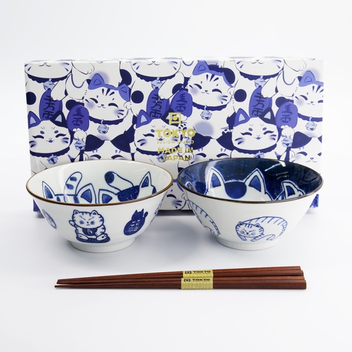 [33695] Kawaii Cat Tayo Bowl Giftset 2pcs w/chopsticks 14.9x6.7cm 500ml D 33695 1/16