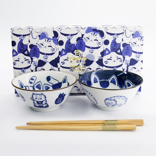 [33695] Kawaii Cat Tayo Bowl Giftset 2pcs w/chopsticks 14.9x6.7cm 500ml D 33695 1/16