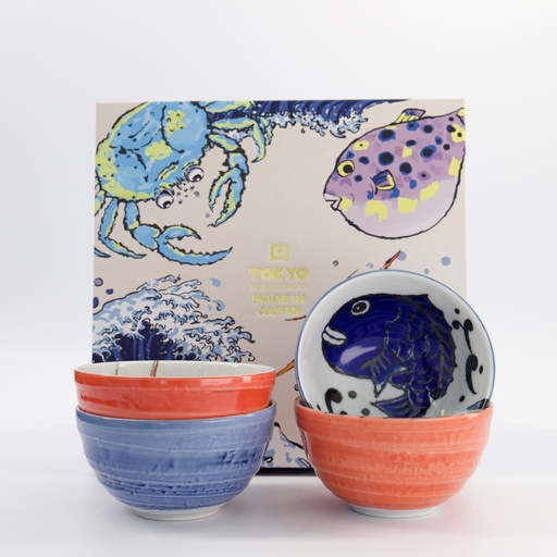 [33698] Seafood Bowl Giftset 4pcs 13.2x7.3cm 500ml Lobster & Snapper BL/RD 33698 1/10
