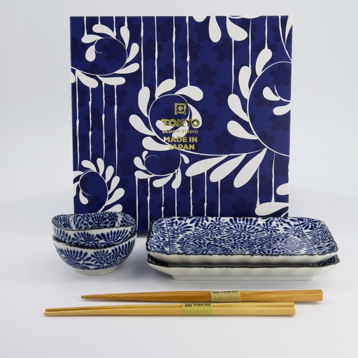 [33713] Sushi Giftset Aizome Tako Karakusa 6pcs 19.5x12.7cm & 9x4.1cm 1/16