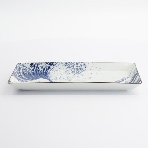 [33732] Hokusai Nami Sushi Plate 23.2x11.5cm Blue/White 33732 6/48