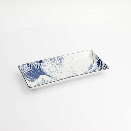 [33732] Hokusai Nami Sushi Plate 23.2x11.5cm Blue/White 33732 6/48