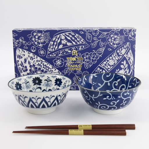 [33744] Tokyo Blue Tayo Bowl Giftset 2pcs w/chopsticks 15x7cm 500ml A 33744 1/16 