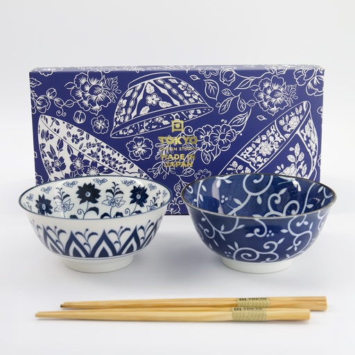 [33744] Tokyo Blue Tayo Bowl Giftset 2pcs w/chopsticks 15x7cm 500ml A 33744 1/16 