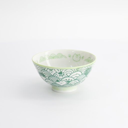 [33767] Kawaii Rice Bowl 11.3x5.8cm Anime Cat Green 33767 5/80
