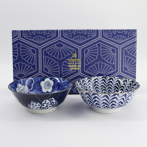 [33789] Mixed Ramen Bowls 2pcs Giftset 19x8cm 1000ml Blue/White 33789 1/14