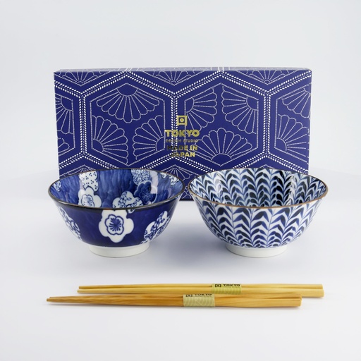 [33790] Tayo Bowl Giftset 2pcs w/chopsticks 15x7cm 550ml Blue/White 33790 1/24
