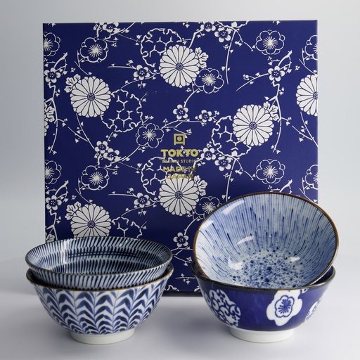 [33792] Mino Blue Mixed Bowls Tayo Bowl Giftset 4pcs 15x7cm 550ml Blue/White 33792 1/12