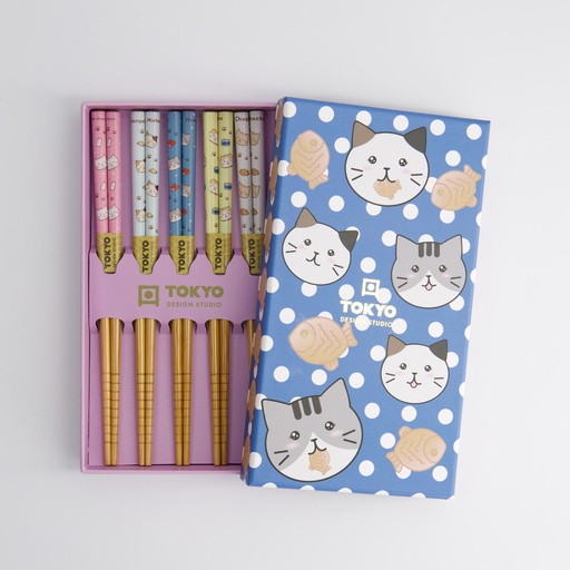 [33837] Children Chopstick Giftset/5 Cats Tayaki A42-C66 1/100   