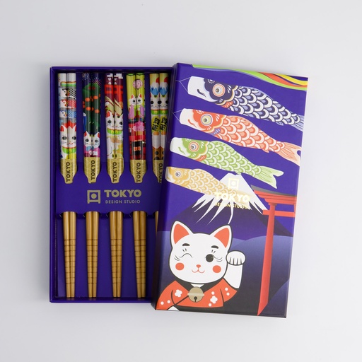 [33839] Children Chopstick Giftset/5 Lucky Cats & Koinobori A42-C71 1/100 