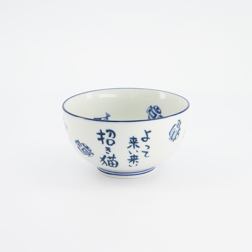 [33849] Kawaii Lucky Cat Okonomi Bowl 13x7.2cm 500ml BL/WH 33849 4/48