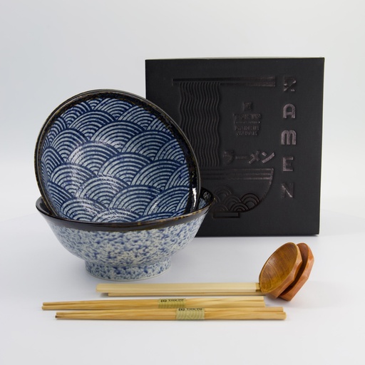 [33902] Aisai Seigaiha 6pcs Ramen Giftset 21.5x9cm 1300ml Blue 33902 1/8