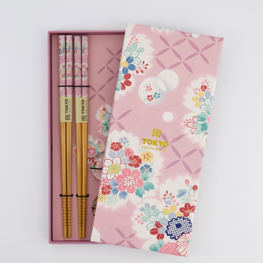 [33921] Chopstick Giftset Chopstick and Rest/4 Pink Flower AH-07 33921 1/100 
