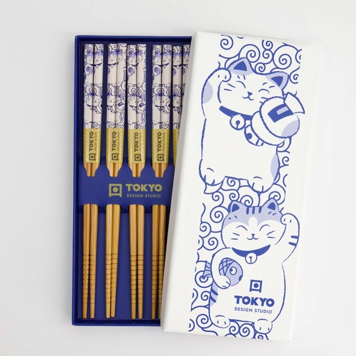 [33936] Chopstick Giftset/5 Neko Cat Blue AH-02 33936 1/100  