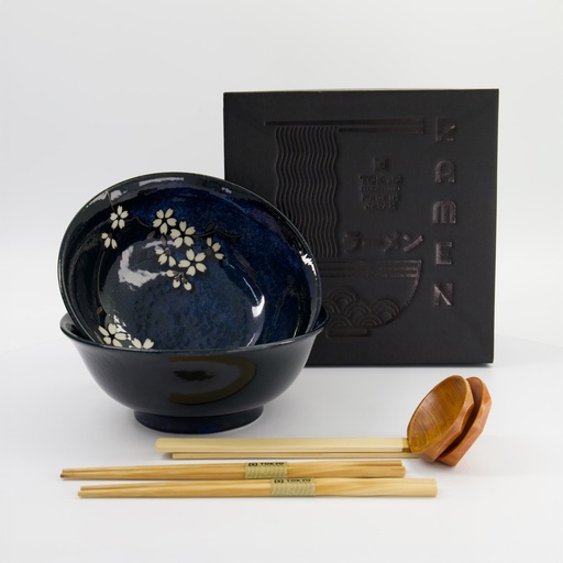 [33937] Cobalt Blue Sakura 6pcs Ramen Giftset 20.5x8cm 1200ml 33937 1/8