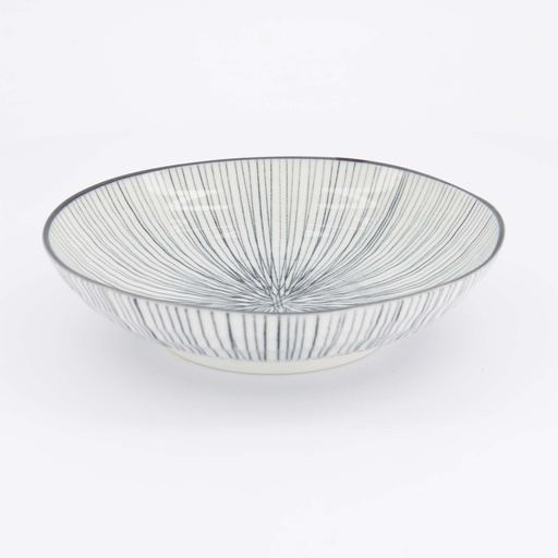 [16061] Nippon Black Pasta Plate 21x5.2cm Lines YW-5810/G 3/36