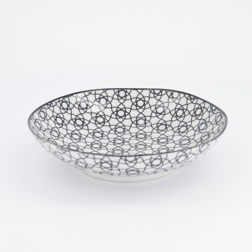 [16060] Nippon Black Pasta Plate 21x5.2cm Stripe YW-5810/D 3/36