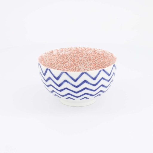 [15895] Mixed Bowls Okonomi Bowl Zigzag with Red Crackle 13.2x7.4cm 500ml YW-7681/B  6/48