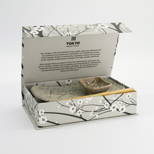 [22030] Grey Soshun Sushi Giftset 3pcs 22x14.5x2.3cm + 8.8x6.5x2.8cm w/Chopst 11C 22030 1/6