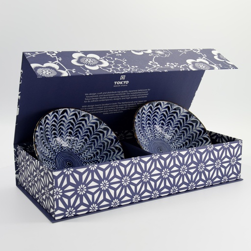 [33979] Mino Blue Ramen Bowl 2pcs Giftset 19.8x7.5cm 1000ml Shidare 33979 1/6   