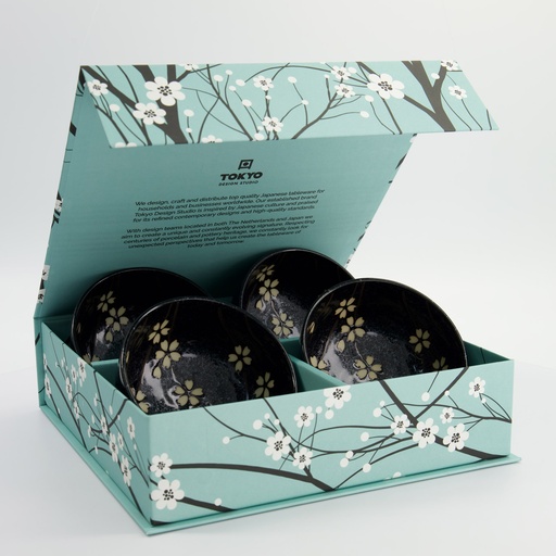 [34014] Sakura Bowl Giftset 4pcs 12.5x7cm 450ml Black 34014 1/6
