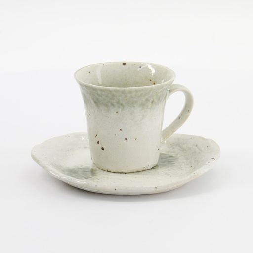 [34055] Mino Craft Cup/Saucer set  8.5x7.7cm+13cm Fuki Oribe Green 34055 1/36 