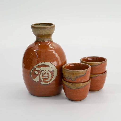 [34306] Sake Set 1:4 Tessa Red 8.5x14cm + 5.4x3.4cm (360ml +40ml) 5pcs 34306 1/24